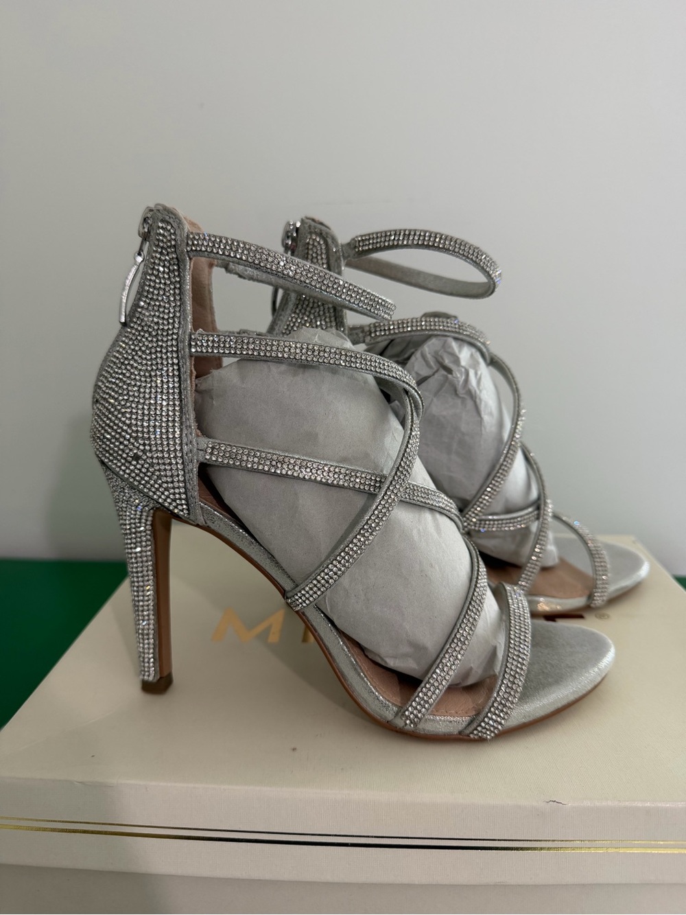 Maripe Silver Crystal Embellished Strappy High Heels